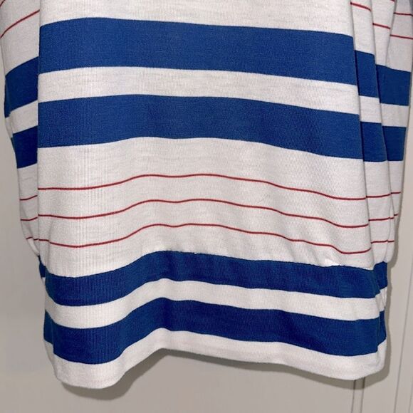 Vintage 70s/80s Hands Off Red, White & Blue Striped Polo Shirt/Ribbed Fitted Hem - Picture 3 of 8